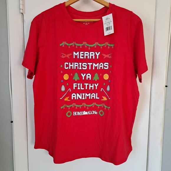Women's Home Alone Merry Christmas Ya Filthy Animal Graphic Tee Size 0X NWT - Picture 1 of 3